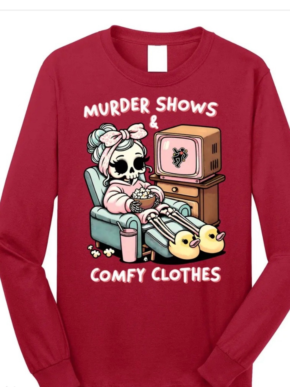 NWOT Murder Shows & Comfy Clothes Graphic Long Sleeve T- burgundy size XXL